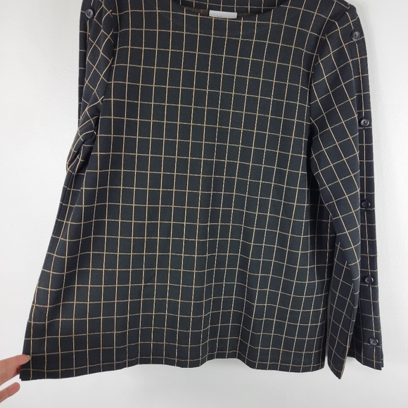 New J.Jill Ponte Knit Windowpane Plaid Check Boatneck Button Sleeve Top - Picture 5 of 12